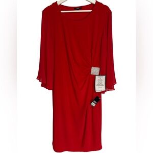 NEW MSK Women's Illusion Angel-Sleeve Embellished Dress, Vibrant Red, Size 8
